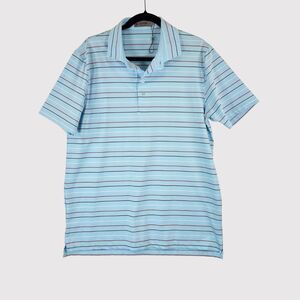 G/Fore Mens Polo Shirt Blue Striped Pique Short Sleeve Performance Golf Large